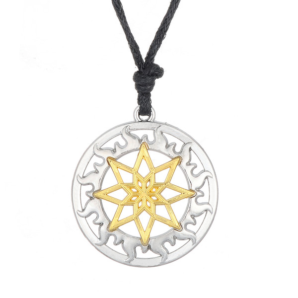 lemegeton Sun Wheel Viking Necklace Slavic Alatirshit Pendant Necklace Charm for Jewelry Making Kolovrat 5cm Adjustable Chain