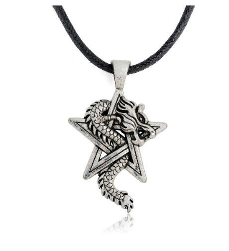 lemegeton Antique Silver Color David Star And Dragon Amulet Pendant Necklace Vintage Jewelry for Men and Women