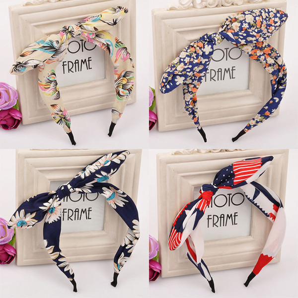 Fashion trend floral bow headband fashion wave rabbit ears card Korean version of jewelry supply wholesale