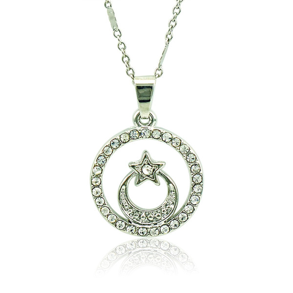 Brand New Fashion Pendant Necklace White Rhinestone Circle Mix Moon Charms Silver Plated Necklace For Men Jewelry