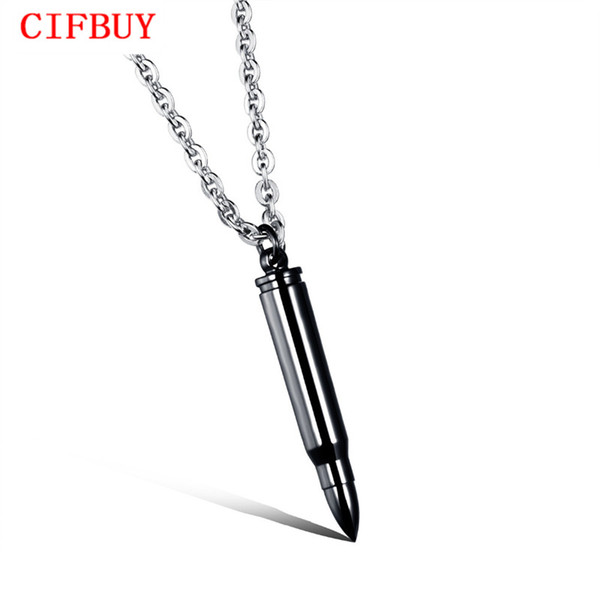 CIFBUY Cool Man's Bullet Pendant Necklaces New Fashion Punk Style Stainless Steel Personality Men's Jewelry 3 Colors GX1047