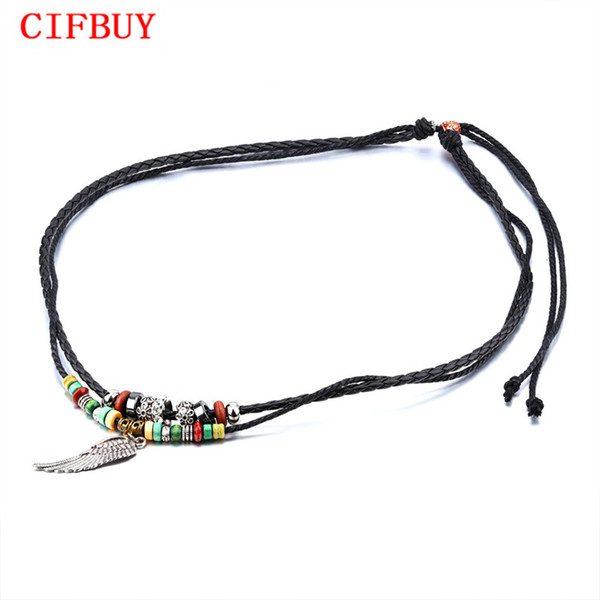 CIFBUY Ethnic Leather Necklace For Men Feathers Pendant Handmade Braided Rope Tibetan Beads Male Indian Tribe Jewelry PX020