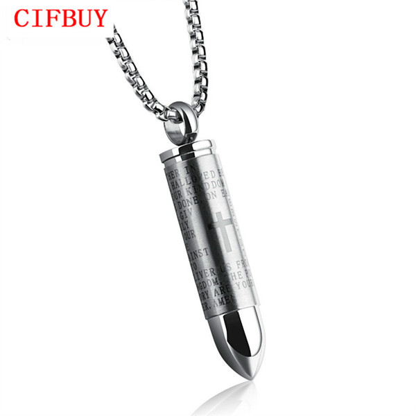 CIFBUY Punk Bullet Pendant Necklaces For Men Cross & Bible Design Box Link Chain 3 Colors God Bless You Personality Gift GX1137