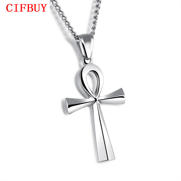 Ankh Cross Pendant Men 's Necklace Steel / Black / Gold Color Stainless Steel Smooth Design Blessing Religious Gift GX1180