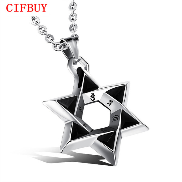 Star Of David Pendant Men Necklace With Religious Words Stainless Steel Link Chain Luck&Blesiing Jewelry Gift For Boy GX1102