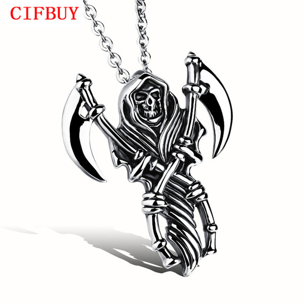 CIFBUY Personality Skeleton Pendant Necklaces Punk Style Stainless Steel Friendship Men Jewelry Mans Cool Accessories GX972