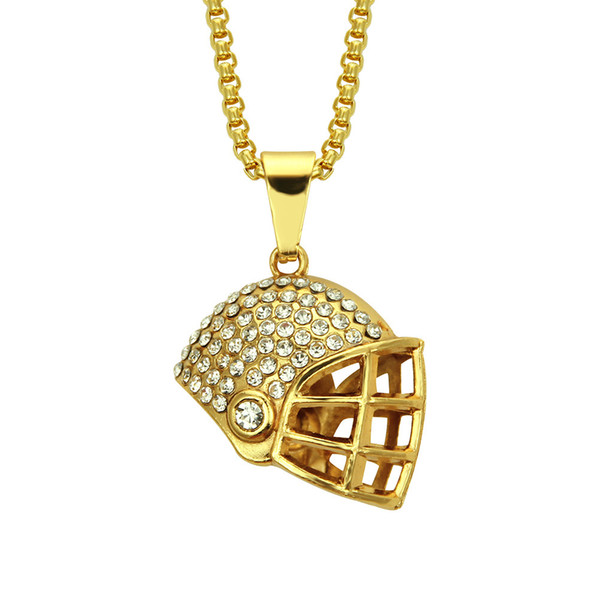 Harajuku 18k Gold Chain Hip Hop Crystal Rugby Helmet Pendant Necklace Men Accessories Men Jewelry Initial Necklaces CX645