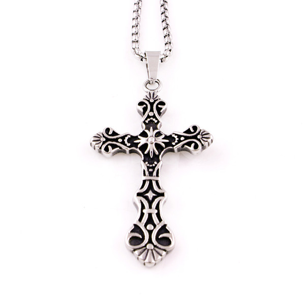 European and American fashionable male restoring ancient ways stainless steel cross religious titanium steel men pendant necklace