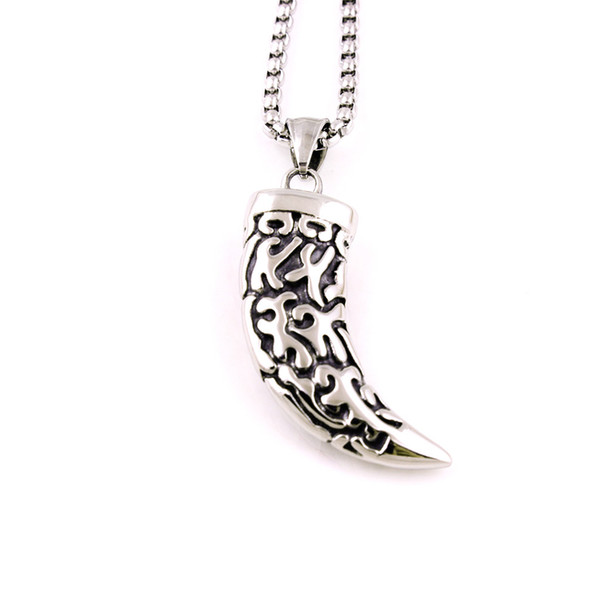 Punk Unique Stainless Steel Tooth Horn Pendant Necklace Brave Men Wolf Tooth Spike Pendant Personality Male Necklace Jewelr