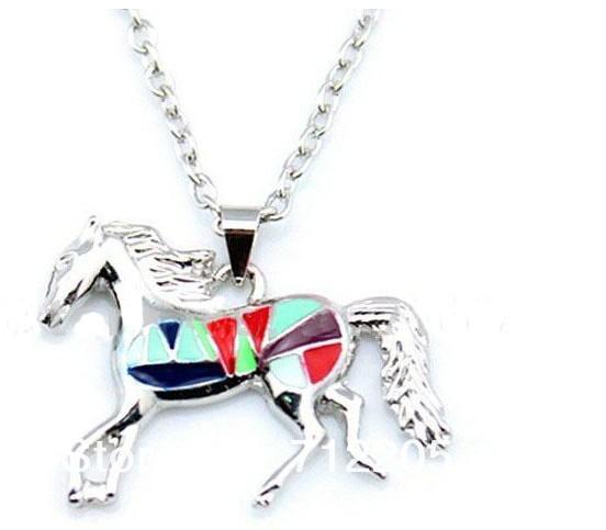 Enamel Horse Necklace Pendants for Women Silver plated Enamel Jewelry Gift Drop Shipping