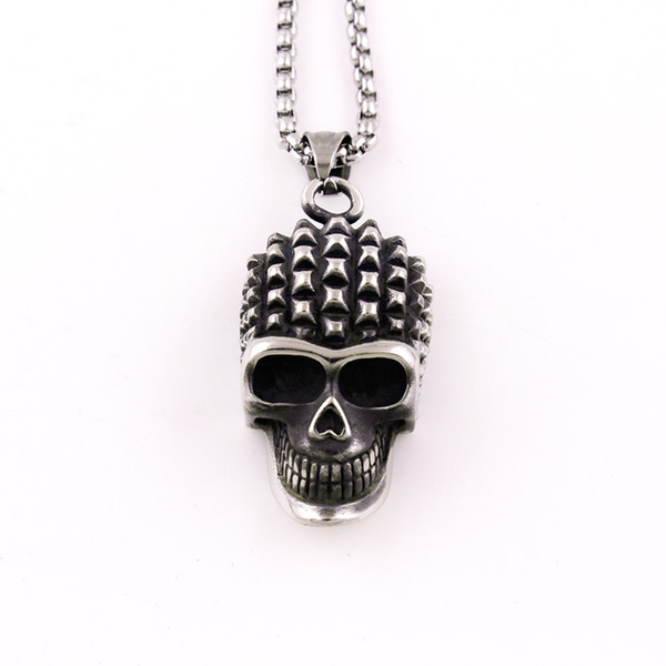 European and American fashionable fashionable small square skull head, black personality ghost head stainless steel pendant necklace