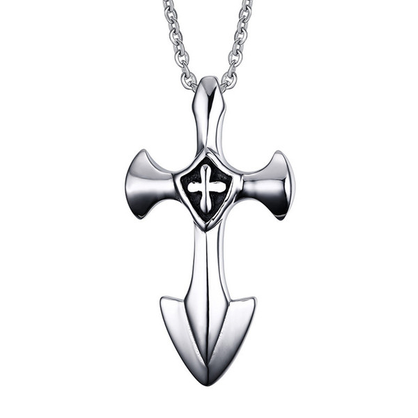 Jesus Cross Necklace Pendant Men Stainless Steel 60cm 24