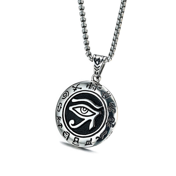 New Arrival Men Ancient Egypt Sun God Horus Eye Pendant Necklace with Vintage Old Character Stainless Steel for Male Religious Jewelry