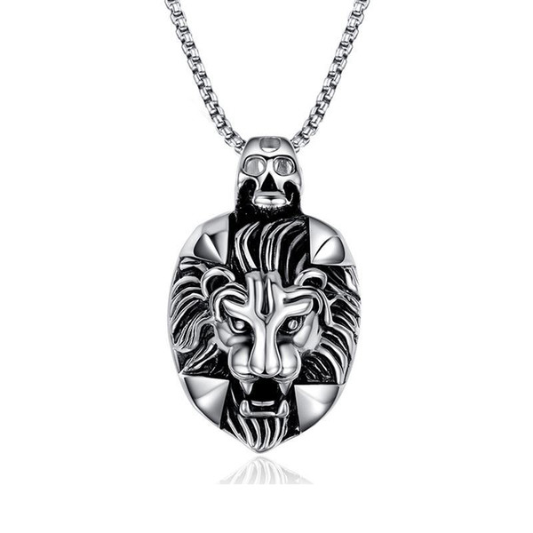 Animal Lion Head Pendant Necklaces Men Vintage Punk Stainless Steel Link Chains Neck Lace for Male Biker Fashion Hip Hop Rock Jewelry