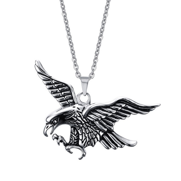 Men Flying Eagle Pendant Necklaces Stainless Steel 50cm Link Chains Vintage Animal Hawk Neck Lace Hiphop Rock for Male Biker Fashion Jewelry