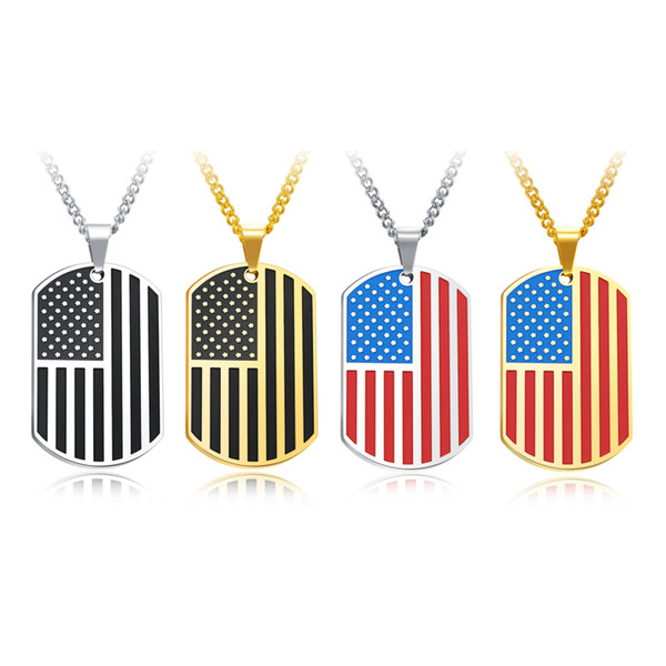 OMONDE The American Flag Pendant Necklace Stainless Steel United States Patriot Freedom Gold Stars Tags Jewelry for Fashion Men