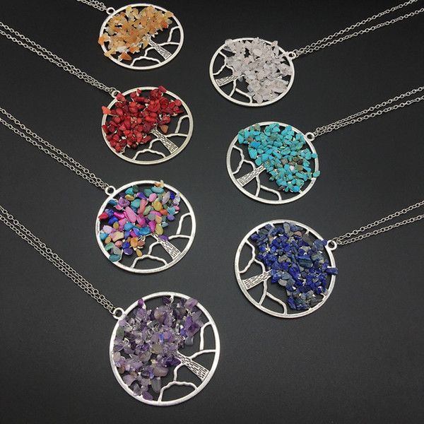 Atural Gravel Tree of life Necklace Colorful Shi Natural Statement Choker Necklace Pendants For Womens Clothing Accessories Jewelry Gifts