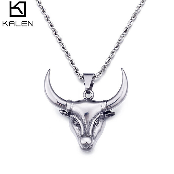 Fashion Pendant Necklaces For Men Silver God Cow Brushed Metal Stainless Steel Drop Free Ship KALEN