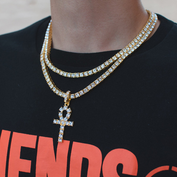 Hip hop gold cross pendant necklace for men jewelry with gold plated tennis chain crtoss necklace jewelry