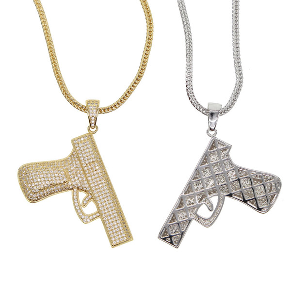 2018 new hip hop jewelry micro pave cz gun detailed gun pendant gold silver color cool boy men gift hip hop Rock necklace