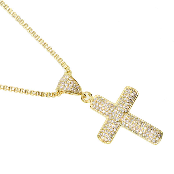 factory wholesale cross necklace for men boy gift micro paved AAA cubic zirconia iced out bling Gold plated men hip hop necklaces