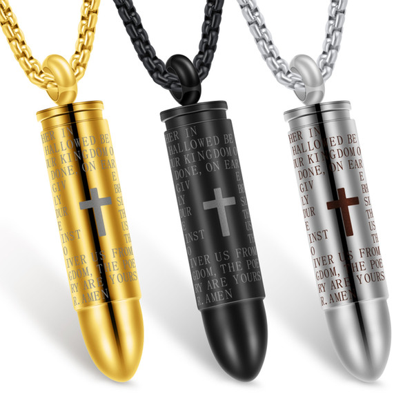 Creative Unscrewable Bullet Pendant Necklace Geometric Lettering Cross Necklaces Men Hip Hop Stainless Steel Jewelry Accessories Wholesale