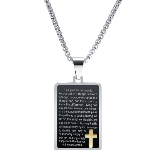 Retro Black Stainless Steel Square Pendant Necklace Christian Jesus Gold Color Cross Necklace For Men Long Sweater Chain Jewelry Wholesale