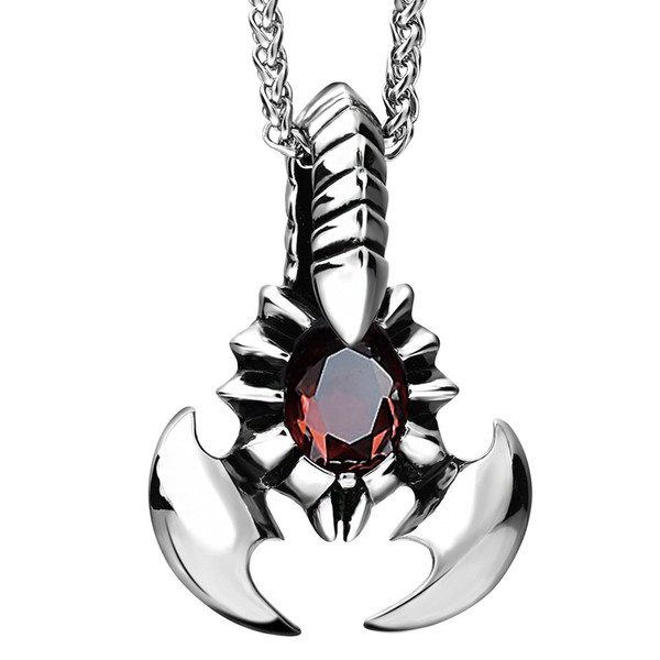 Pendant Jewelry Fashion Men Gift Punk Red Zircon Stainless Steel Scorpion Necklaces Wholesale Exaggerated Titanium Steel Necklaces LN052