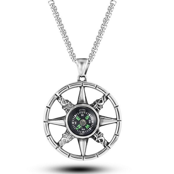 Necklaces Pendant Jewelry 2019 New Fashion High Quality Stainless Steel Necklaces Outdoor Compass Men Titanium Steel Vintage Necklace LN049