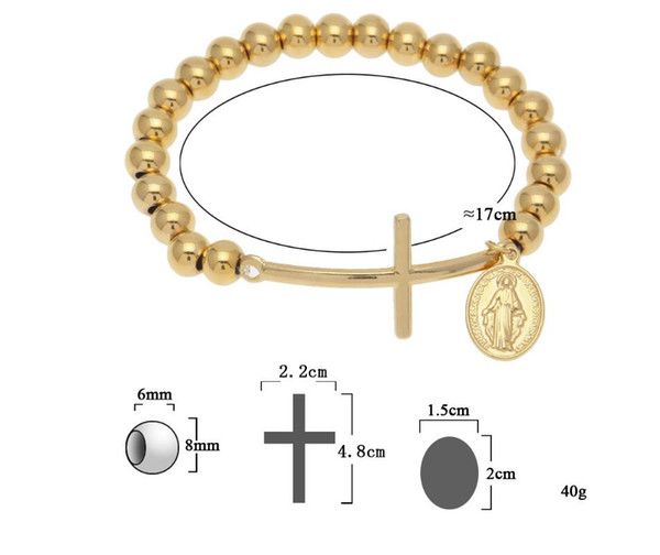 New fashion trend in Europe and America stainless steel hip hop personality accessories Beaded Cross Bracelet trendy men's jewelry