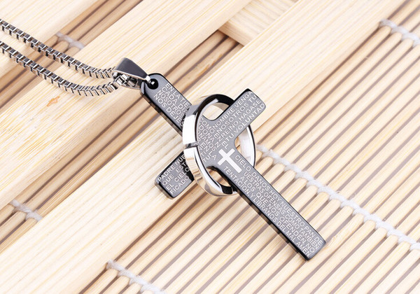 Men's Stainless Steel Cross Pendant Lord's Prayer Chain Necklace Charm Costume Jewelry