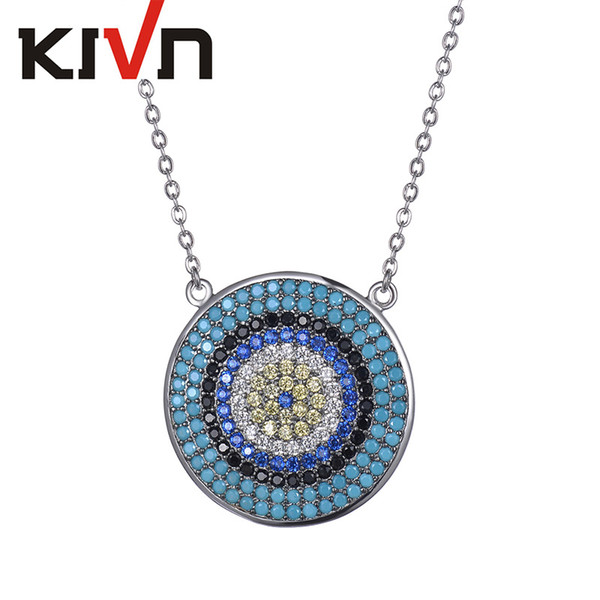 KIVN Fashion Jewelry Spiritual Turkish Evil eye Pave CZ Cubic Zirconia Pendant Necklaces for Women Wedding Birthday Party Christmas Gift