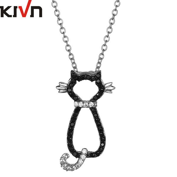 KIVN Fashion Jewelry White Cat Black Cat Cubic Zirconia Womens Girls Bridal Wedding Pendant Necklaces Promotion Birthday Christmas Gifts