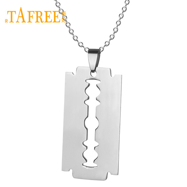 TAFREE No Fade Stainless Steel Razor Blades Pendant Necklaces Men Jewelry Shaver Shape Necklaces & Pendant With Link Chain SS005