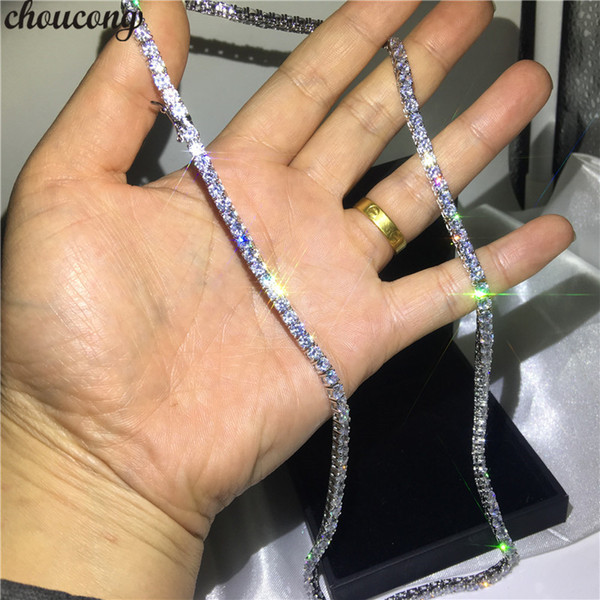 choucong Elegant Tennis Necklace Full Round Cut 4MM Diamond Cz White Gold Filled Party Wedding Necklace for women men jewelry Gift