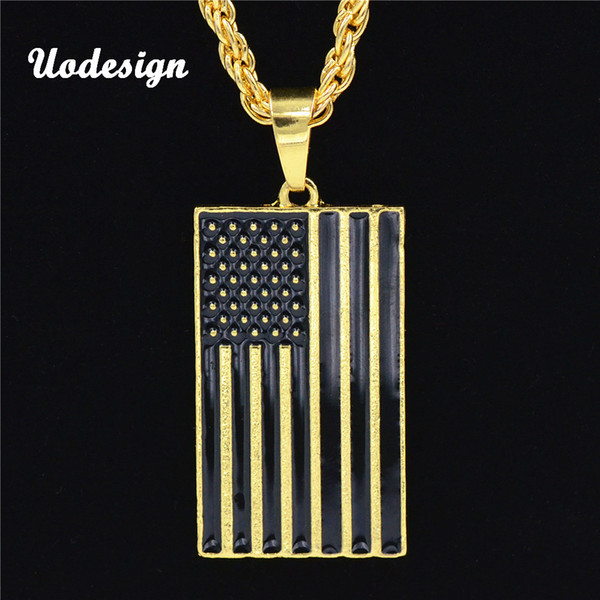 Uodesign Creative Design Alloy Gold Color American Flag Pendant Necklace USA Patriot Freedom Stars And Stripes Necklace Jewelry