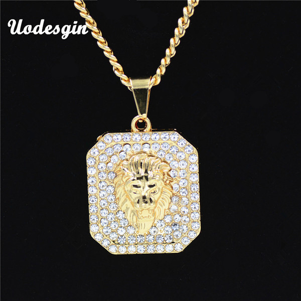 Uodesign Iced Out Hiphop Lion Necklace&Pendant Hip Hop Gold Colors Long Chain Necklaces for Men Women Bling Jewelry