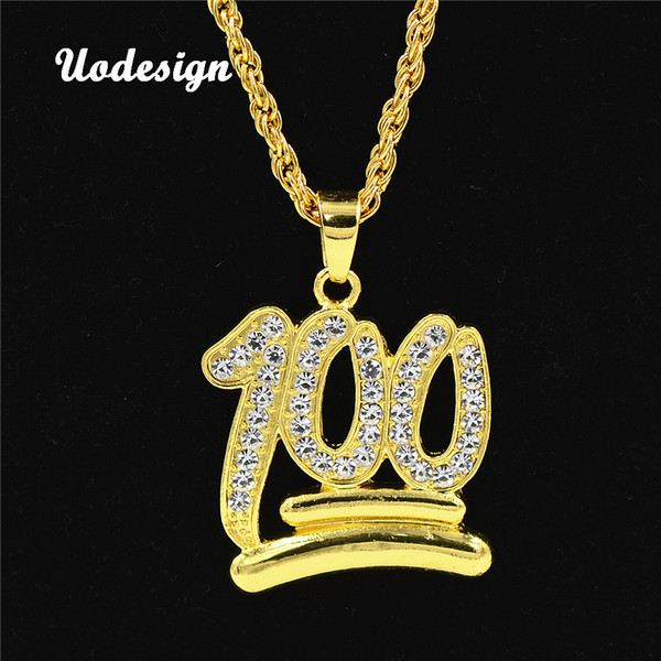 Uodesign Hip Hop Charm Pendants Rock Jewelry Gift Number 100 Bling necklaces for men Hiphop Jewelry for Men