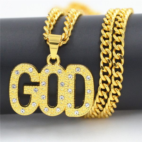 Hip Hop Rapper Jewelry Letter Pendant GOD Golden Hiphop Necklace Unisex Fashion Accessories