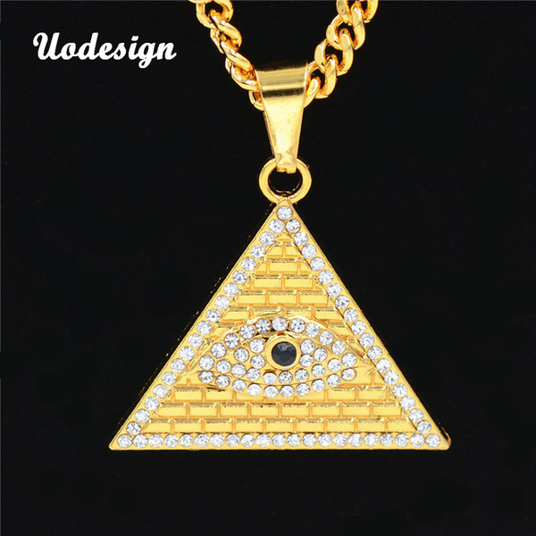 Gold Illuminati Eye Of Horus Egyptian Pyramid With 75cm Chain For Men/Women Pendant Necklace Hip Hop Jewelry