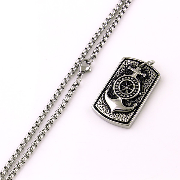 Punk Anchor Rudder Pattern Knight Shield Necklace Silver Color Stainless Steel Pendants For Men Jewelry Gift