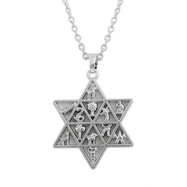 hot selling 50pcs a lot jewish star of david 12 tribes of israel ethnic men christian symbols pendant necklaces women jewelry collar