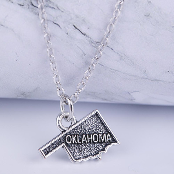 NEW Map Charm Two Styles OKLAHOMA Map Charm silver Pendant Necklace state jewelry gifts for men and women