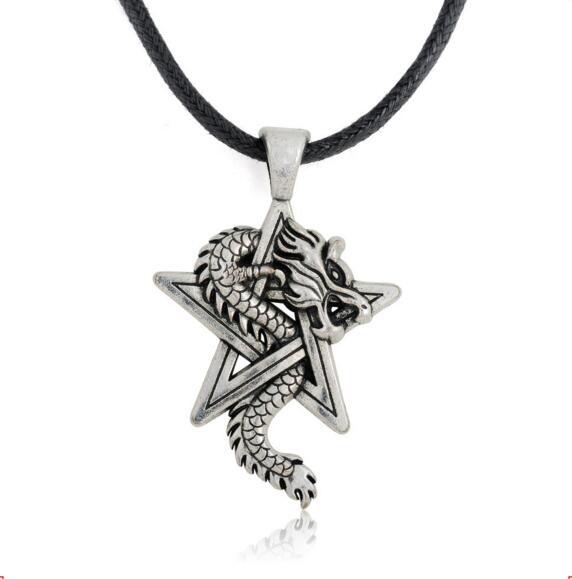 Pendant Necklace For Women Men Viking Jewelry Dragon And Pentagram Pattern Rope Chain Zinc Alloy Material Provide Dropshipping