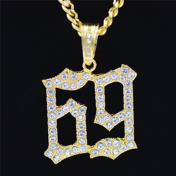 Fashion Brand Hip Hop Iced Out Full Rhinestone Alloy 69 Pendent Necklace Present Bling Bling Jewelry Gift for Rappers