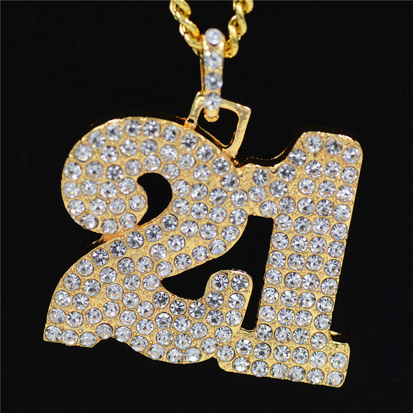 Crystal No.21 Pendant Necklace for Women Men Silver/Gold Color Jewelry Wholesale Hiphop Item