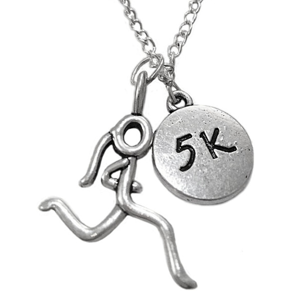 lemegeton Cheap Zinc Alloy Disc 5K 10k Marathon 26.2 13.1 Runner Girl Pendant Necklace Vintage Bijoux Female Sports Jewelry