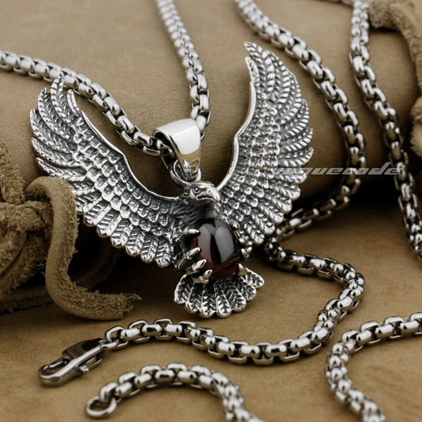 925 Sterling Silver Eagle Holding Red CZ Stone Fashion Pendant 9L003(Necklace 24inch)