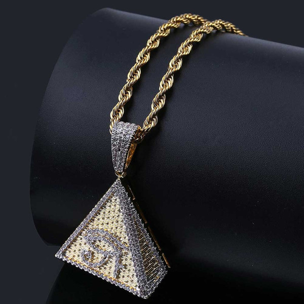 New Fashion 18K Gold & White Gold Plated Mens Hip Hop Pyramid Horus Eyes Pendant Necklace Twist Chain Iced Out Cubic Zirconia Jewelry Gifts