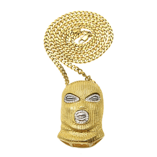 Hip Hop CSGO Pendant Necklace Mens Punk Style 18K Alloy Gold Silver Plated Mask Head Charm Pendant High Quality Cuban Chain